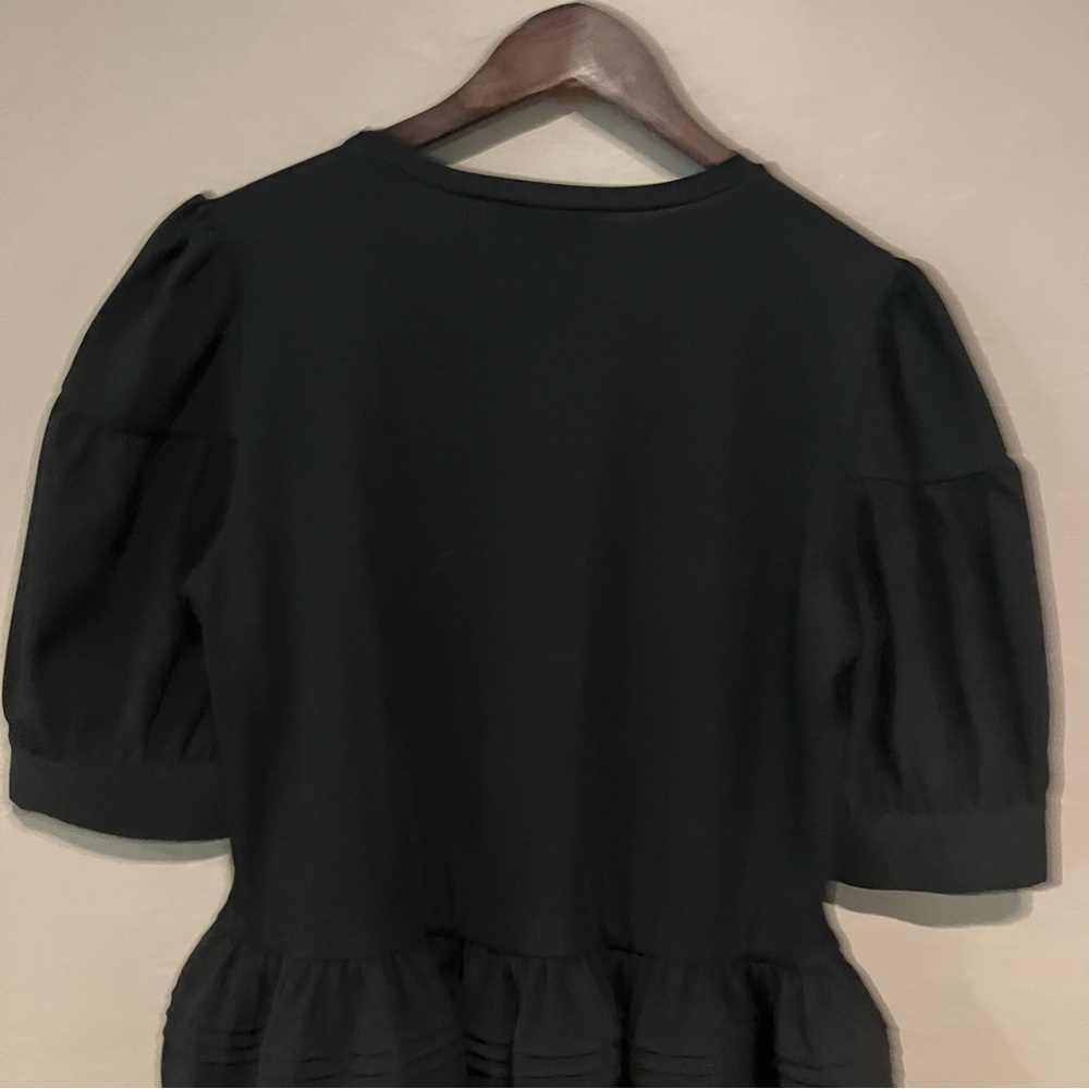 Gracia Short Sleeve Ruffles Pleats Tiered Babydoll Black Dress Women's Sz M - Picture 10 of 11